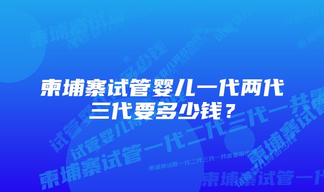 柬埔寨试管婴儿一代两代三代要多少钱?