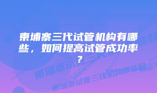 柬埔寨三代试管机构有哪些,如何提高试管成功率?