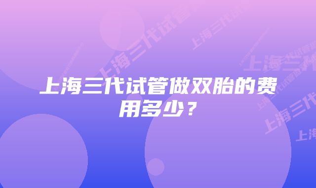 上海三代试管做双胎的费用多少?