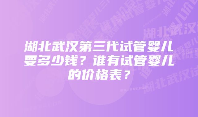 湖北武汉第三代试管婴儿要多少钱?谁有试管婴儿的价格表?