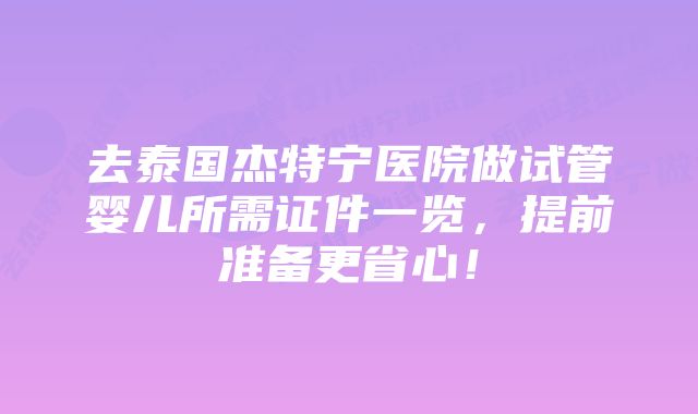 去泰国杰特宁医院做试管婴儿所需证件一览，提前准备更省心！
