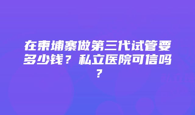 在柬埔寨做第三代试管要多少钱?私立医院可信吗?