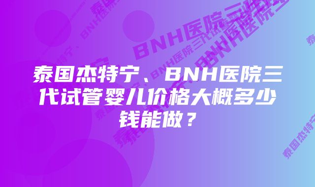 泰国杰特宁、BNH医院三代试管婴儿价格大概多少钱能做?