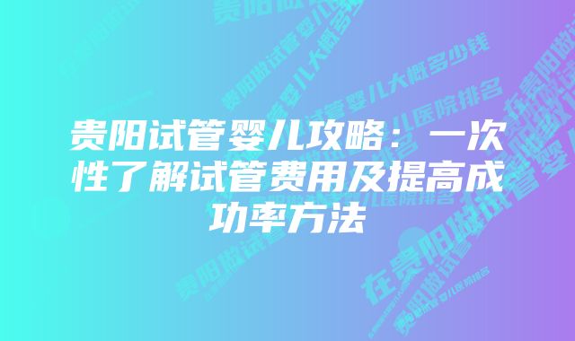 贵阳试管婴儿攻略:一次性了解试管费用及提高成功率方法