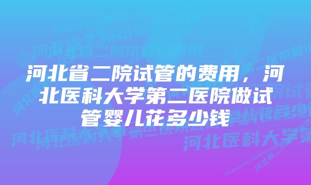 河北省二院试管的费用,河北医科大学第二医院做试管婴儿花多少钱
