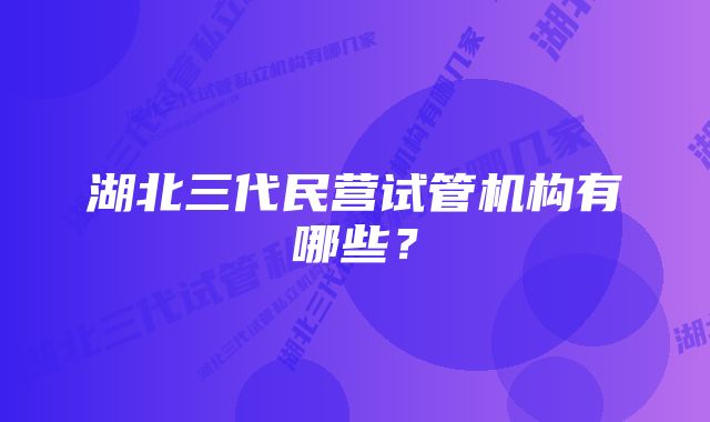 湖北三代民营试管机构有哪些?