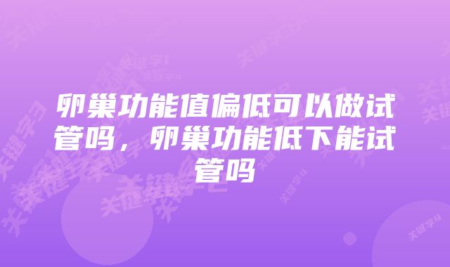 卵巢功能值偏低可以做试管吗，卵巢功能低下能试管吗
