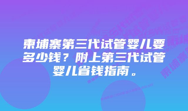 柬埔寨第三代试管婴儿要多少钱?附上第三代试管婴儿省钱指南。