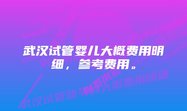 武汉试管婴儿大概费用明细,参考费用。
