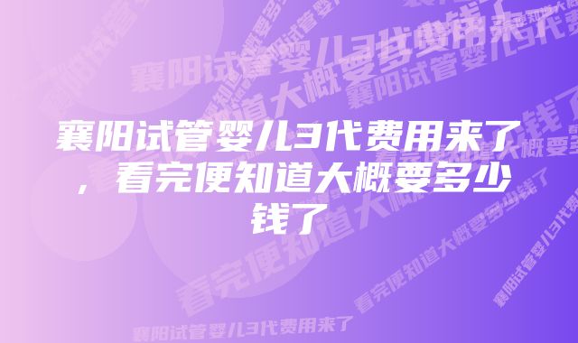 襄阳试管婴儿3代费用来了,看完便知道大概要多少钱了