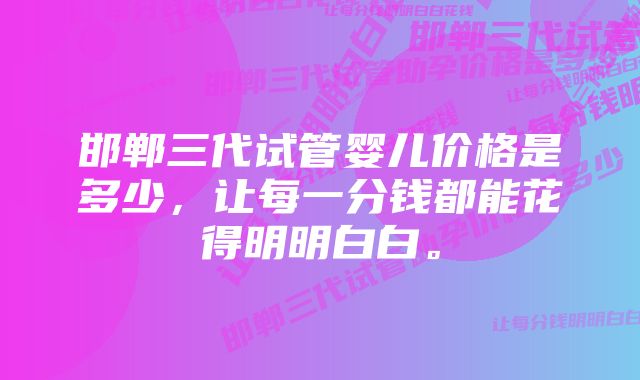 邯郸三代试管婴儿价格是多少,让每一分钱都能花得明明白白。
