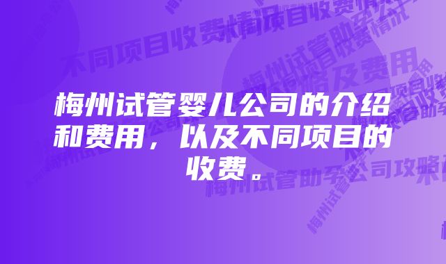 梅州试管婴儿公司的介绍和费用,以及不同项目的收费。