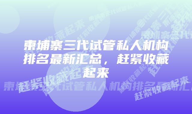 柬埔寨三代试管私人机构排名最新汇总,赶紧收藏起来