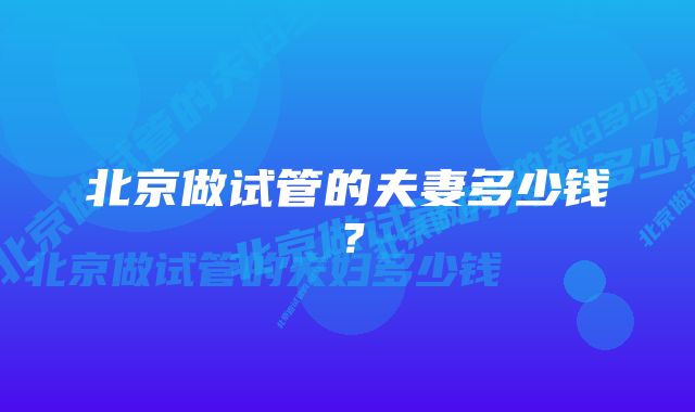 北京做试管的夫妻多少钱?