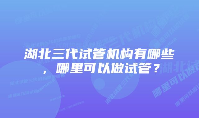 湖北三代试管机构有哪些,哪里可以做试管?