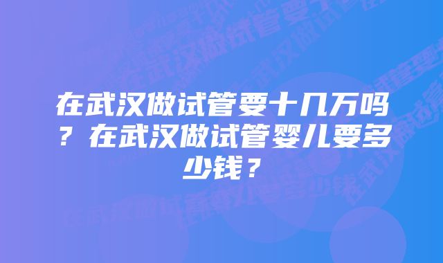 在武汉做试管要十几万吗?在武汉做试管婴儿要多少钱?