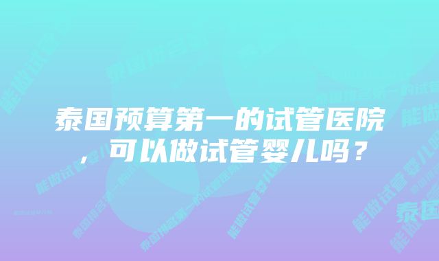 泰国预算第一的试管医院,可以做试管婴儿吗?