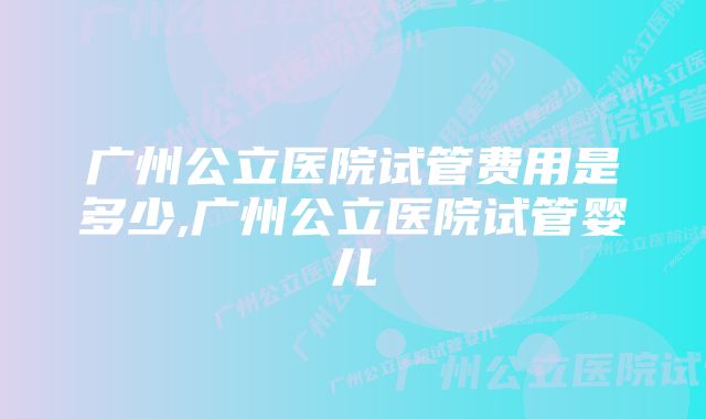 广州公立医院试管费用是多少,广州公立医院试管婴儿