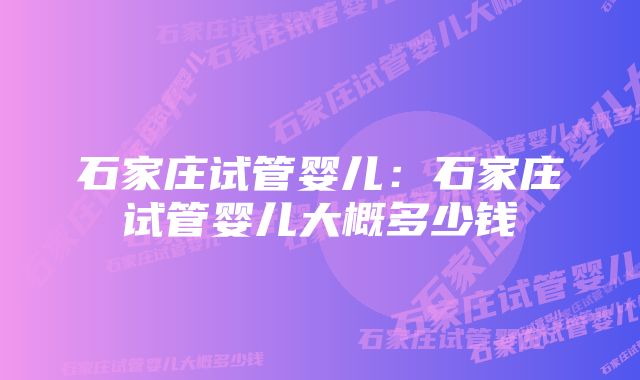 石家庄试管婴儿:石家庄试管婴儿大概多少钱