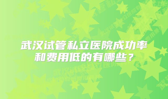 武汉试管私立医院成功率和费用低的有哪些?
