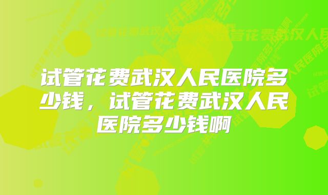 试管花费武汉人民医院多少钱，试管花费武汉人民医院多少钱啊
